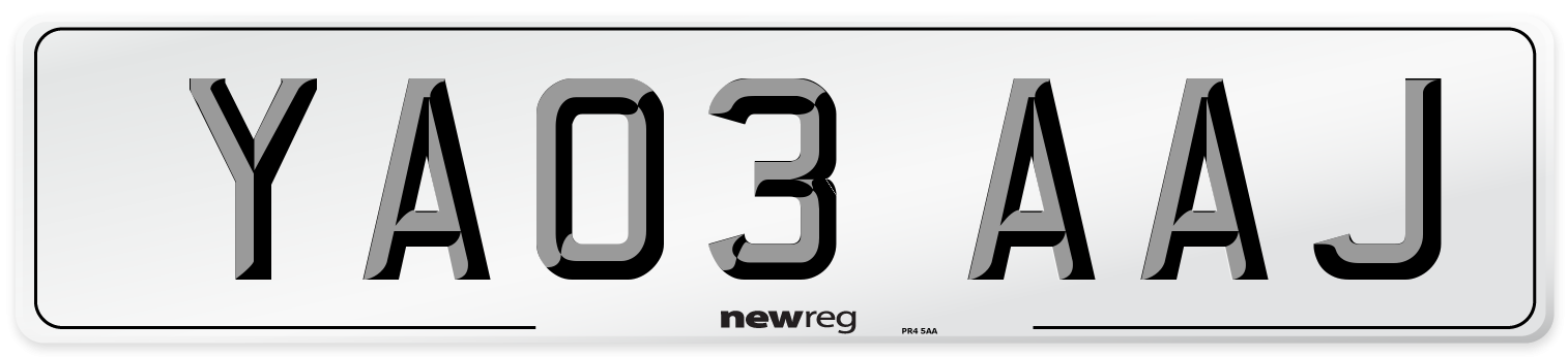 YA03 AAJ Number Plate from New Reg